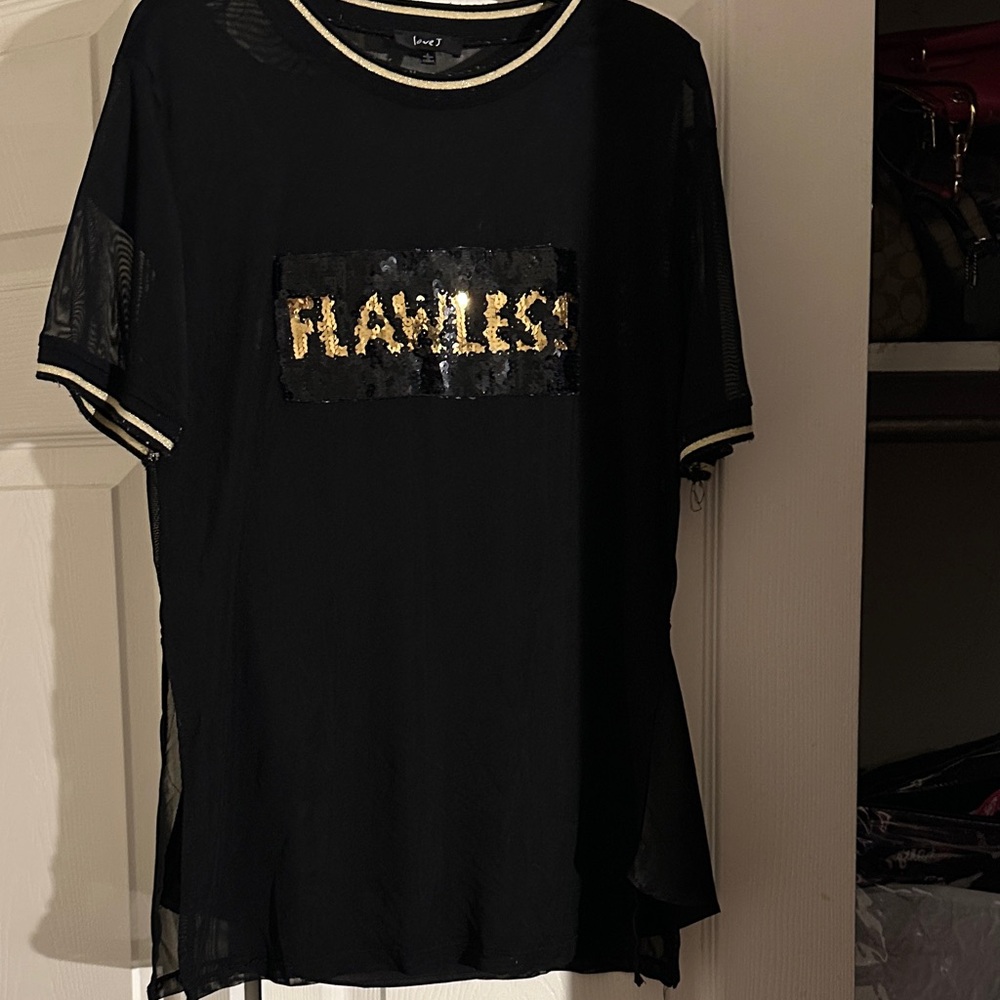 Love J Black and Gold Sequin Tee